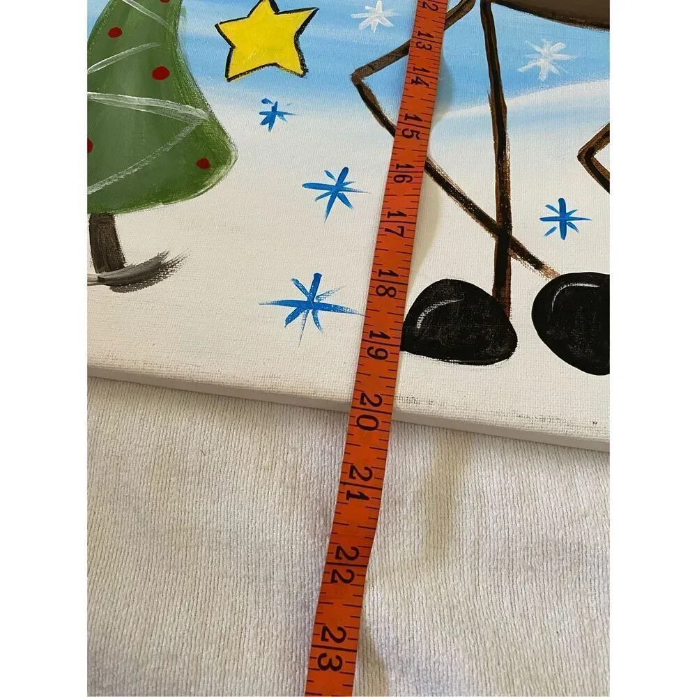 Handpainted Reindeer Christmas Canvas Painting Ornaments Xmas